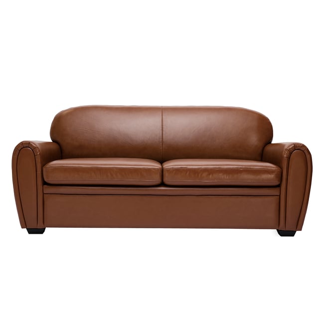 Canapé convertible vintage 3 places cuir marron et bois noir avec matelas 9 cm CLUB Couleur marron <span itemprop=