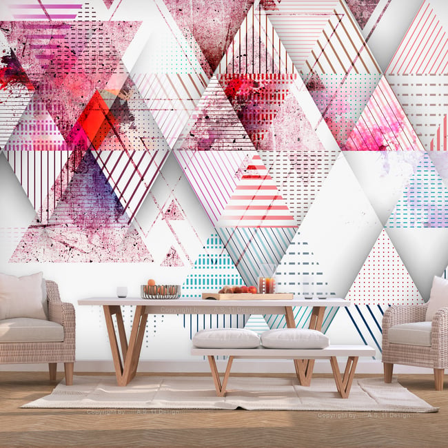 Papier peint intissé panoramique Triangular World Couleur violet <span itemprop=