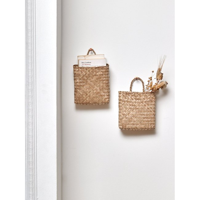 Panier à suspendre en rotin par lot de 2 Couleur beige clair uni <span itemprop=