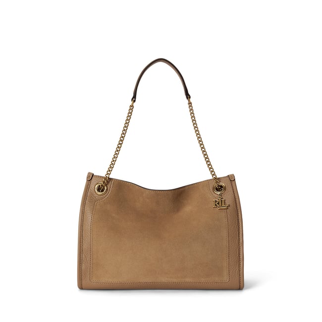 Bradley Medium Suede Handbag, camel, LAUREN RALPH LAUREN