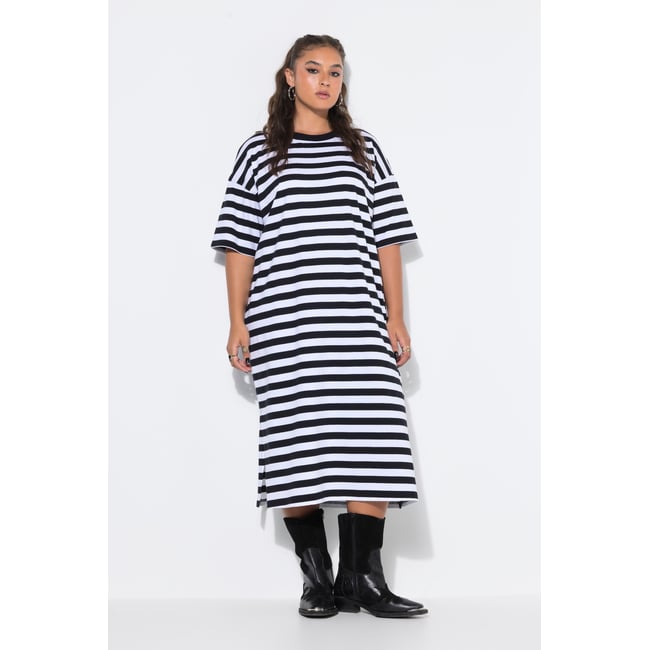 Robe midi, jersey à rayures noir <span itemprop=