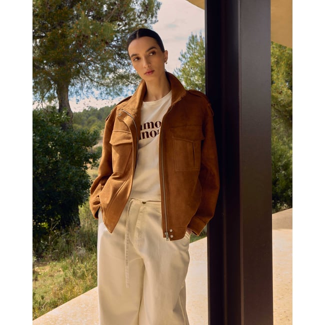 Veste oversize suédine col montant camel Arielle camel <span itemprop=