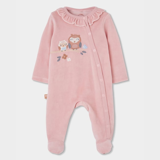 Pyjama bébé fille brodée hiboux pink <span itemprop=