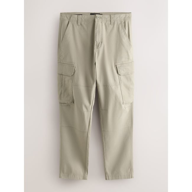 Pantalon cargo stretch en coton grège <span itemprop=