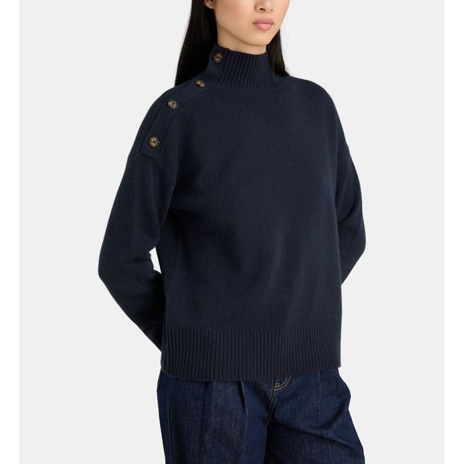 Pull octo col montant boutonné bleu marine <span itemprop=