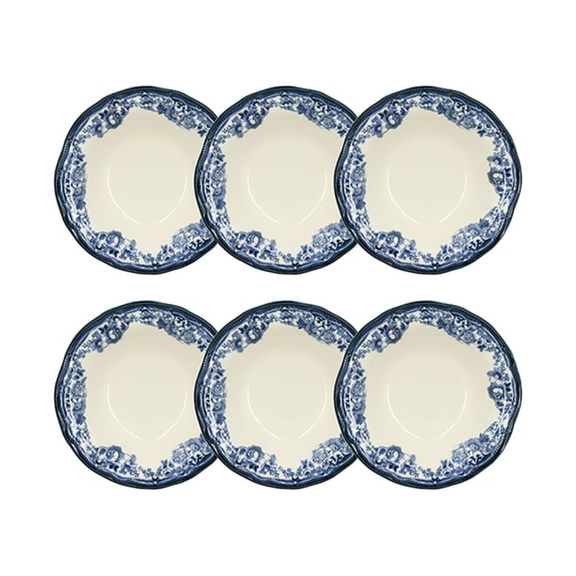 Lot de 6 coupelles 23cl en grès, Faustine Couleur blanc-bleu <span itemprop=