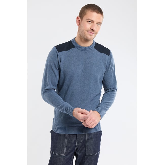 Pull col rond en coton jean brut <span itemprop=