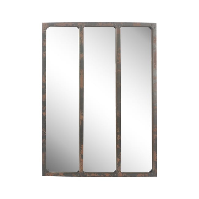 Miroir industriel 3 bandes effet rouillé avec rivets 60x80cm Couleur marron <span itemprop=