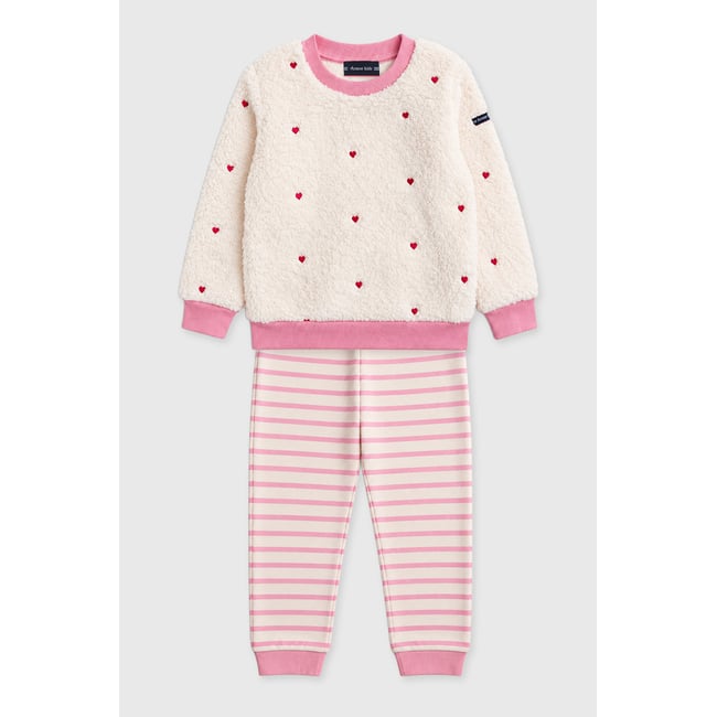 Pyjama rayé coeur Kids - coton nature/dusty pink <span itemprop=