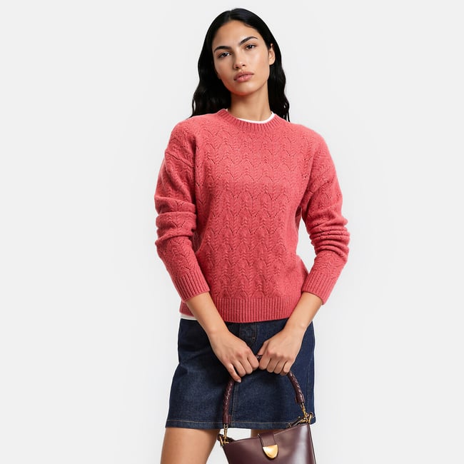 Openwork Cable Knit Crew Neck Jumper - LA REDOUTE COLLECTIONS