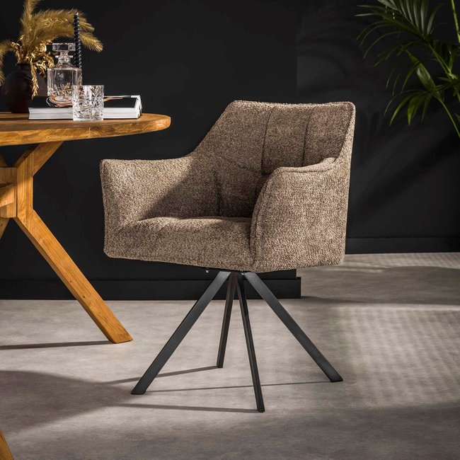 Fauteuil pivotant de table en bouclette cannelle (lot de 2) MELBOURNE Couleur taupe <span itemprop=