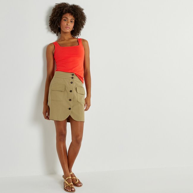 Minigonna con bottoni verde kaki chiaro La Redoute Collections La Redoute
