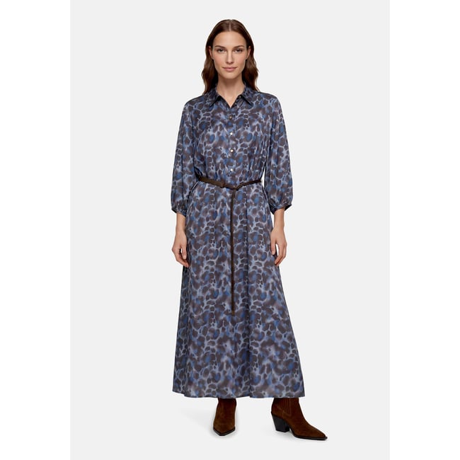 Robe-chemisier à ceinture à nouer bleu/marron <span itemprop=