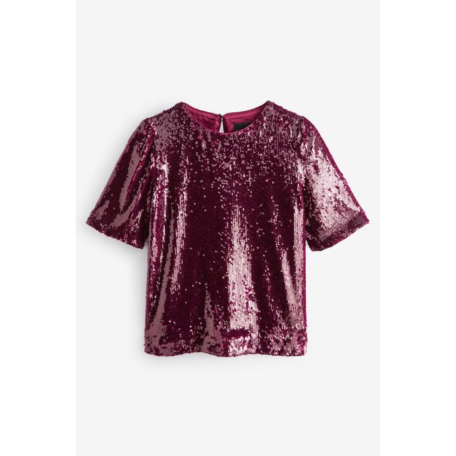 T-shirt orné de sequins rouge bordeaux <span itemprop=