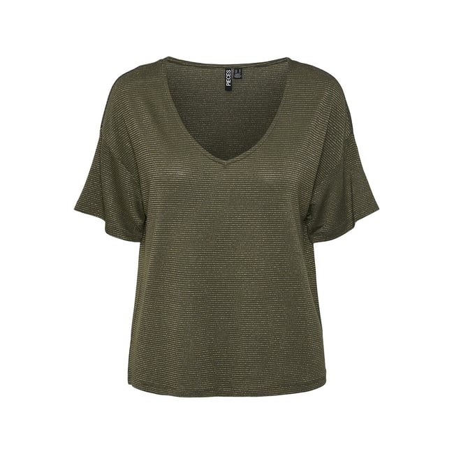 T-shirt oversized à fines rayures brillantes kaki <span itemprop=