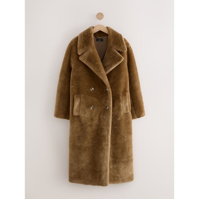 Manteau long en imitation fourrure marron caramel <span itemprop=