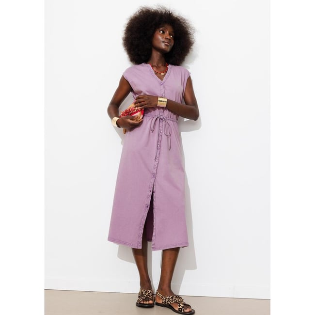 Robe midi en jersey uni violet <span itemprop=