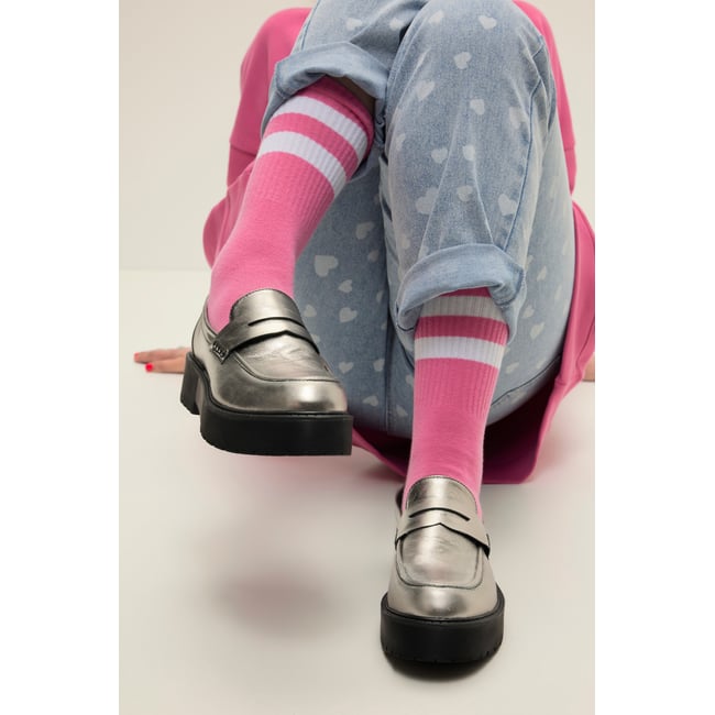 Mocassins en cuir véritable , pied large argent <span itemprop=