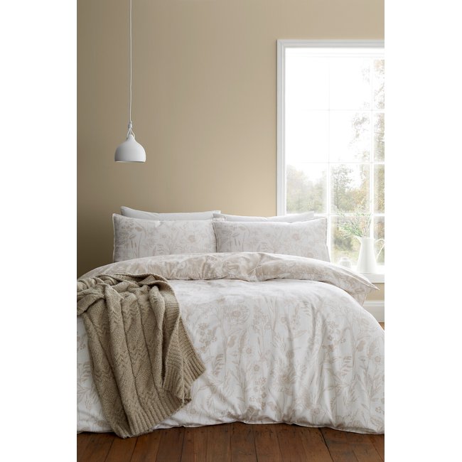 Brushed Floral Toile 100% Cotton Duvet Cover and Pillowcase Set, natural, BIANCA FINE LINENS