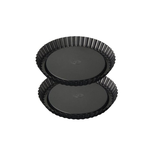 Ensemble de 2 Moules à tarte renversée 22 cm TRADITION noir <span itemprop=