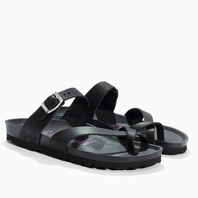 Tongs en cuir DIANE pour femme black <span itemprop=