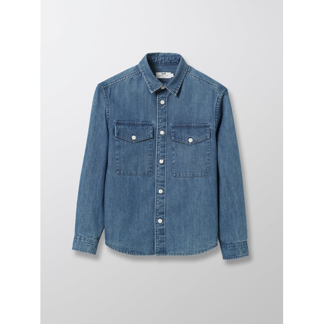 Chemise en denim bleu fonce uni <span itemprop=