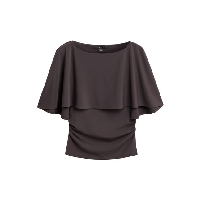 Haut effet cape à manches courtes marron chocolat <span itemprop=