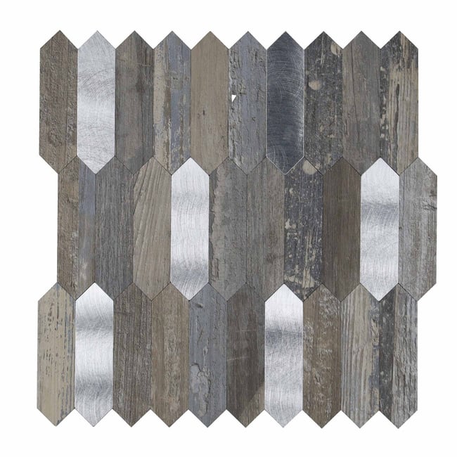 Crédence adhésive murale 3D  - Effet bois et métal 4 pièces - DOUCEUR D'INTÉRIEUR