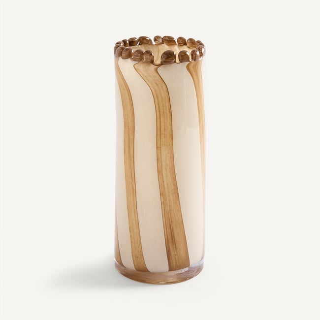 Vase rayé en verre soufflé, hauteur 25 cm, SUGAR ecru/caramel <span itemprop=