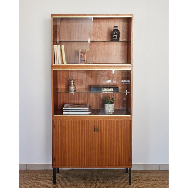 Vitrine en teck moderniste Victoria N°1264 - Bon état Couleur bois clair <span itemprop=