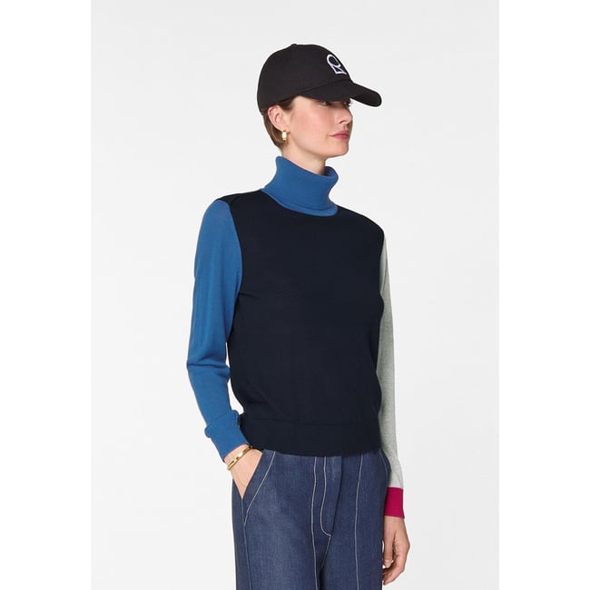Pull col roulé color block en laine mérinos - RODIER