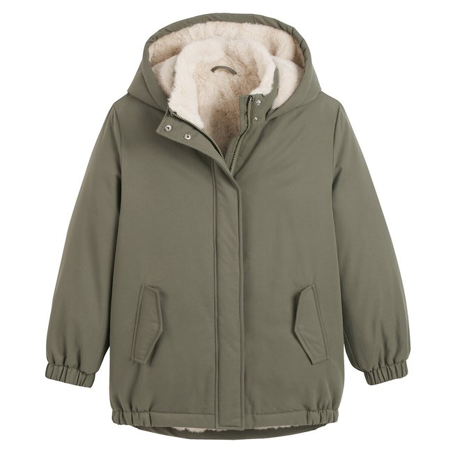 Zip up hooded parka in cotton mix with faux fur lining khaki green La Redoute Collections La Redoute