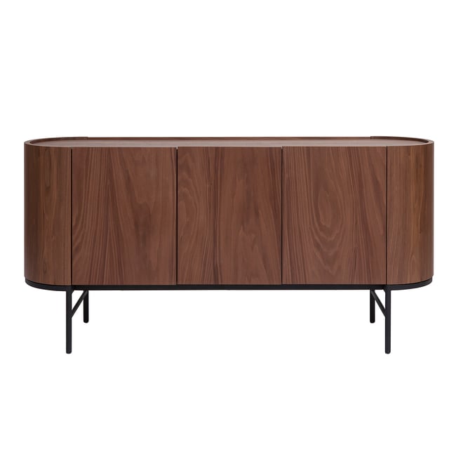 Buffet design bois foncé noyer et métal noir 3 portes L160 cm SKYE Couleur noyer <span itemprop=