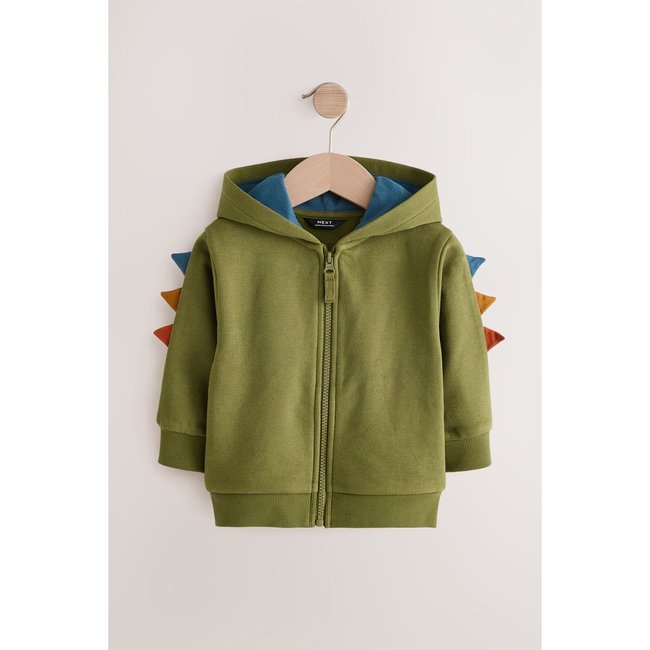 Sweat à capuche zippé avec motif personnage dinosaure vert <span itemprop=