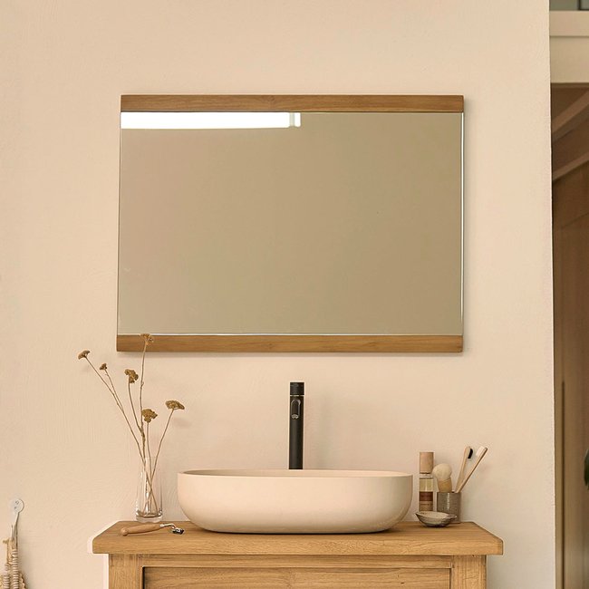 Miroir en teck recyclé massif 80 cm  NAHELE Couleur naturel <span itemprop=