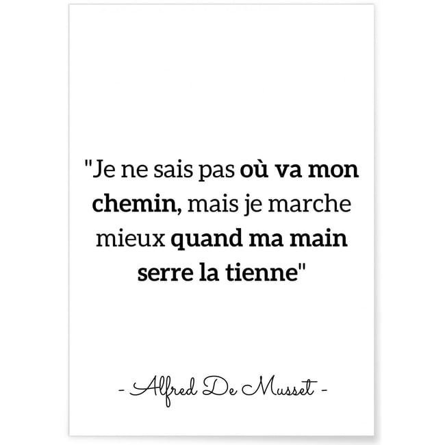 Affiche citation Alfred de Musset 'Je ne sais pas...' Couleur blanc <span itemprop=