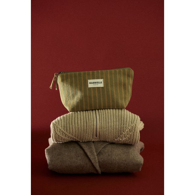 Trousse de beauté en coton, RAYURES vert rivoli <span itemprop=