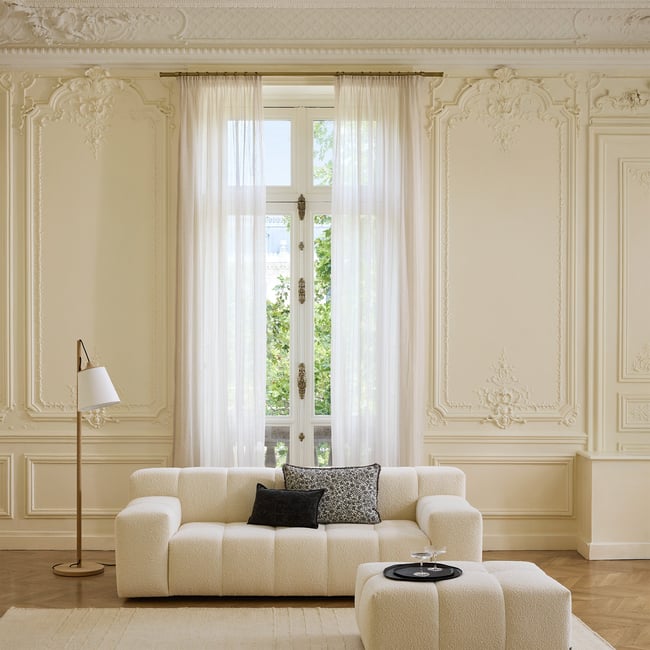 Voilage À Galon Fronceur en  Voile au tissage rayé ITAK ivoire <span itemprop=