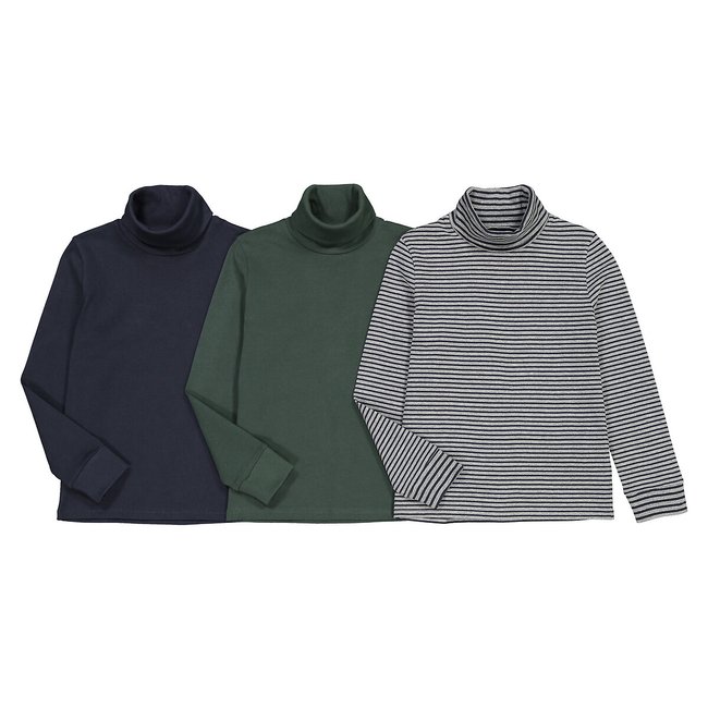 Lote de 3 camisetas de cuello alto azul marino + verde + rayas <span itemprop=