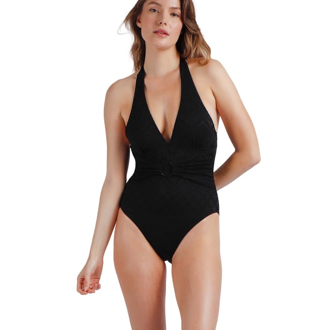 Maillot de bain 1 pièce préformé dos nu Costa Bella noir <span itemprop=