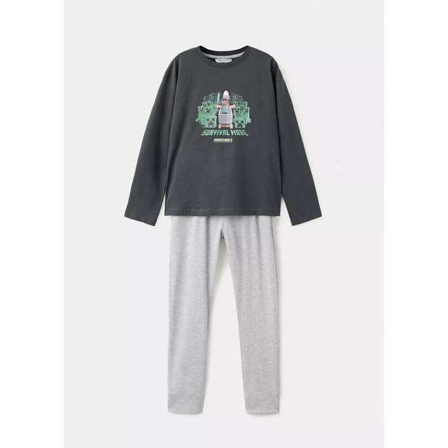 Pyjama complet en coton imprimé gris anthracite <span itemprop=