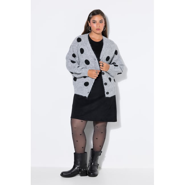 Cardigan, coupe oversize, à pois gris clair chiné <span itemprop=
