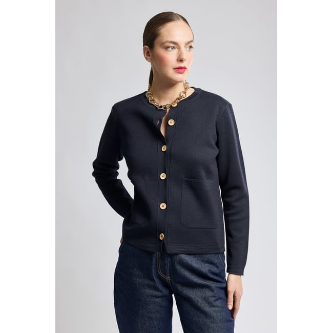 Cardigan en laine rich navy <span itemprop=