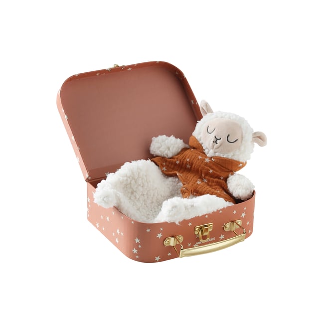 Doudou mouton bi-matière avec mallette beige <span itemprop=
