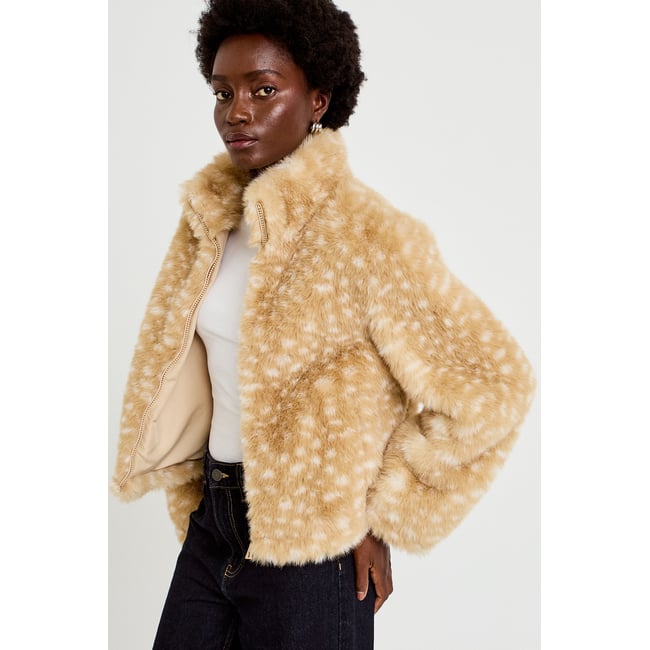 Veste cropped ajustable manches longues beige <span itemprop=