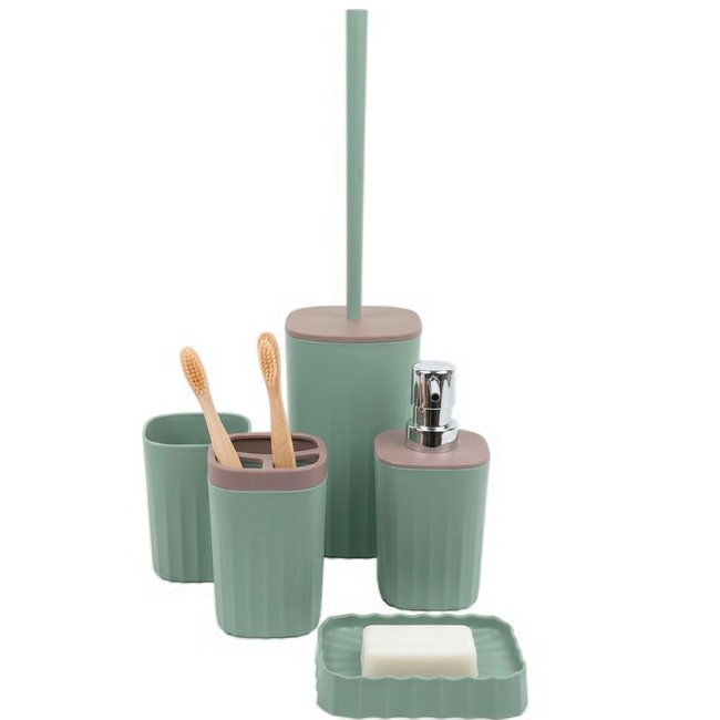 Set complet pour salle de bain polypropylène vert 5 pièces Couleur vert <span itemprop=