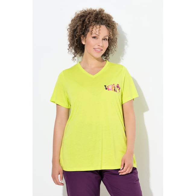 T-shirt technique à col V et manches courtes citron vert <span itemprop=