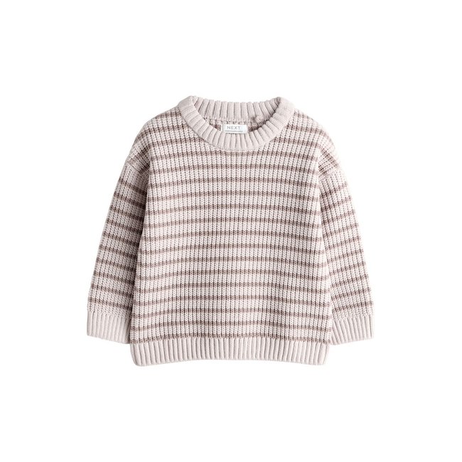 Pull ras du cou en maille chenille à rayures naturel <span itemprop=