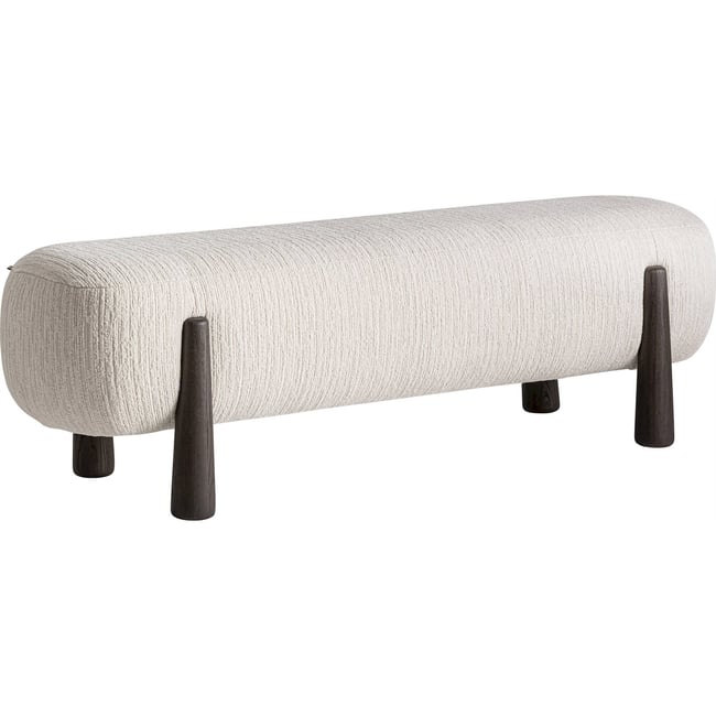 Repose-pieds contemporain en chenille Couleur blanc chenille et bois brun <span itemprop=