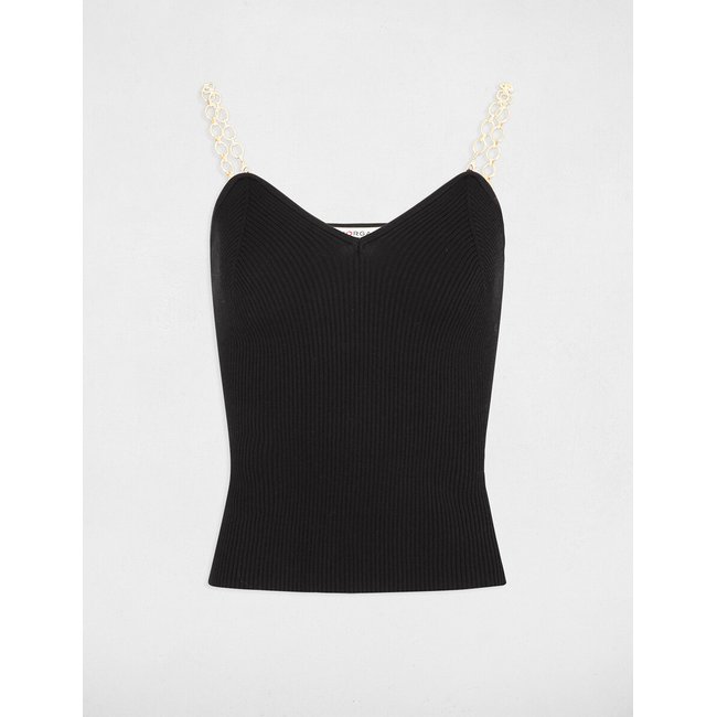 Pull côtelé détails bretelles noir <span itemprop=